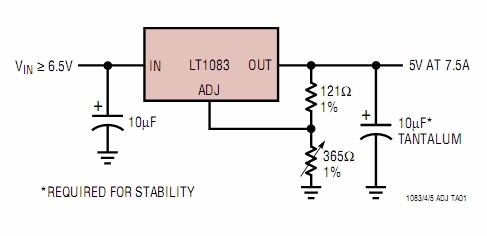 少花费,所以在这里我选择了美国lt公司的lt1083ct型三端可调稳压器