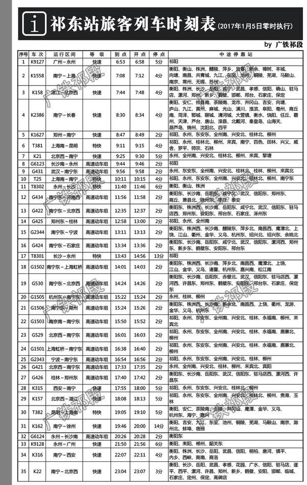 铁路2016年底调整运行图,衡阳祁东站实行新时刻表