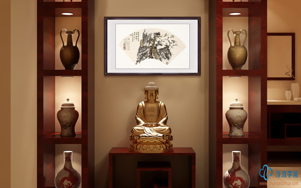 淳道字画签约书画家 李林钰扇面写意山水画《登高望远图》