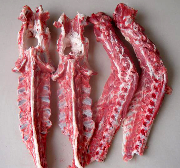去看看菜市场倒挂的整羊,完整脊椎骨从颈项一直到尾尖,一节节的脊骨