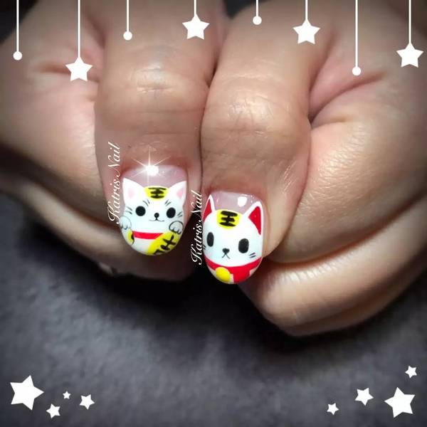 可爱招财猫美甲!财运滚滚来