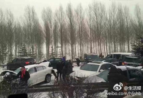 哈尔滨至大庆高速约50车连环相撞 现恢复通行