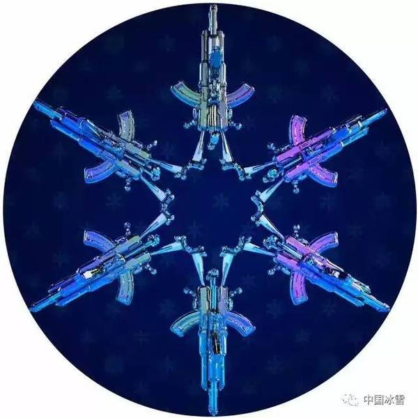 系列作品都是根据真实的枪的形状重新组合拼贴,塑造了微观的雪花形状