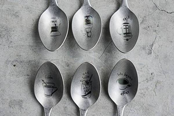 复古不锈钢插画咖啡量豆勺 复古不锈钢小皿,共有:柠檬片,茶包,两种