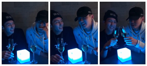 视频中吴亦凡穿着灰色卫衣戴着黑色鸭舌帽,与kevin并排坐好,两人全程