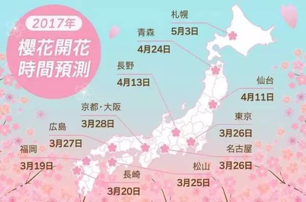 2017年日本观赏樱花最佳时间预览