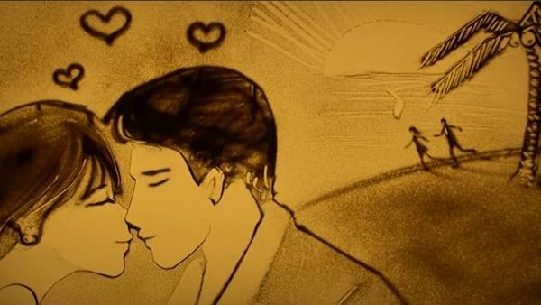 情人节沙画】哼! 情人节也不陪人家,捶你胸口!