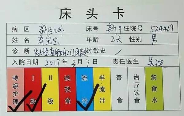在安徽省儿童医院新生儿科病房内 一个婴儿躺在床上 他的床头卡没有
