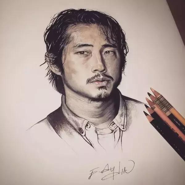 素描成熟男人头像彩色图片