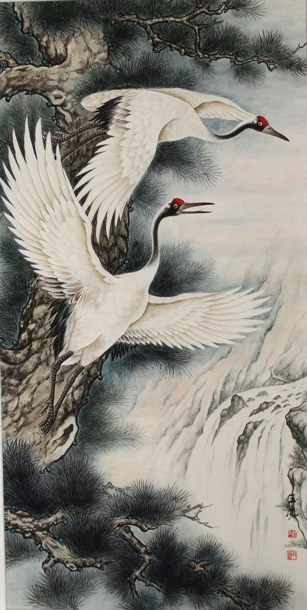 【何玉凤作品展示】 作品以白色羽毛画为主 近年来研习山水画创作