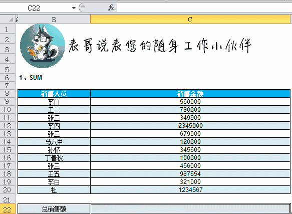 利用sum对非连续区域求和