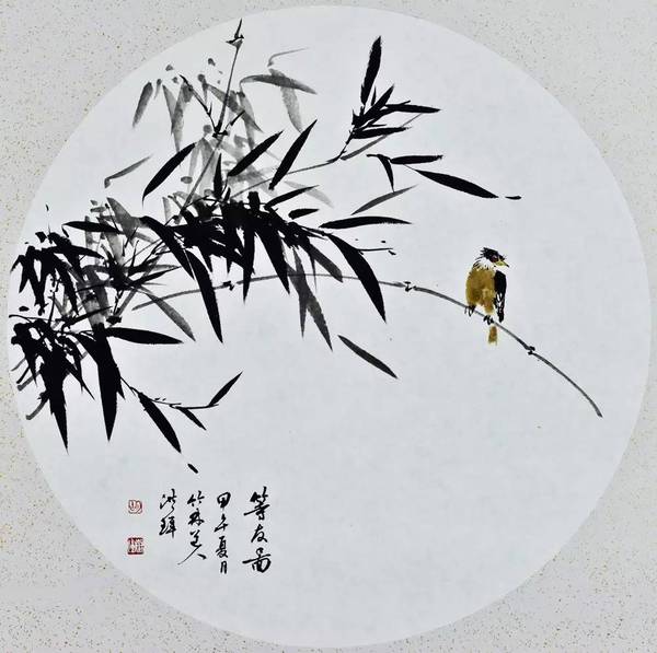 下圖:遠鳥歸巢 68x68 2014年 上圖:山水小品 55×55cm 2016年.