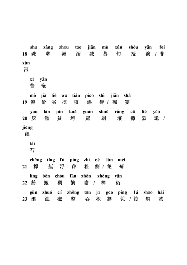 苏教版四年级语文下册生字表(注音版)