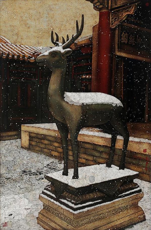 漆画【故宫-鹿】尺寸80×122