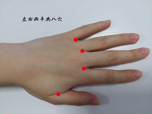 如何取穴:在手指背侧,微握拳,第一至五指间,指蹼缘后方赤白肉际处