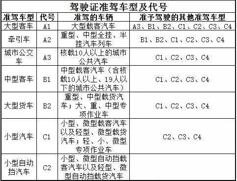 中国驾照等级分类图图片
