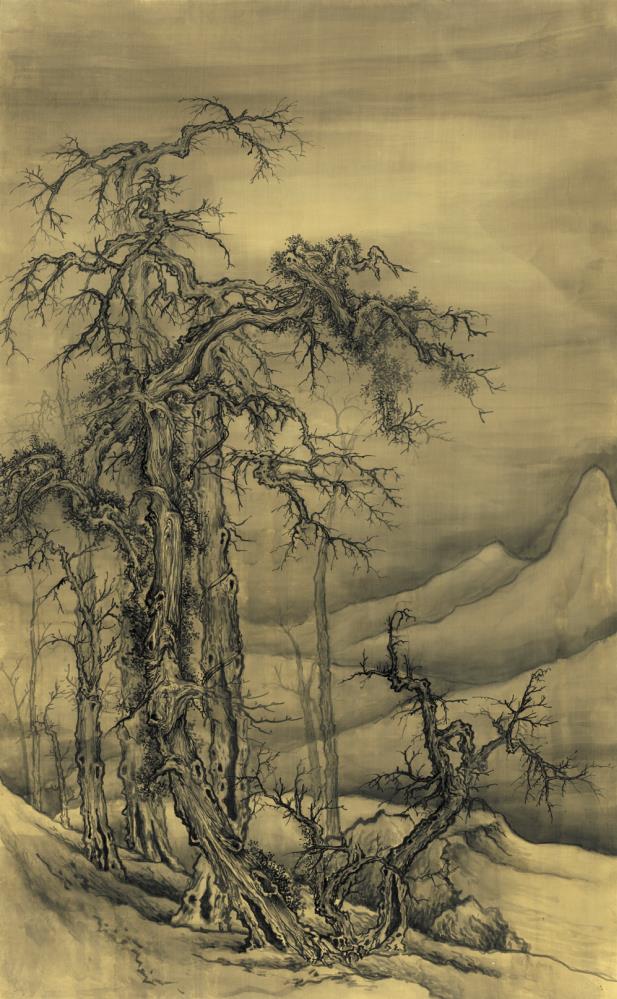 郭熙笔意寒林图 158cm×98cm 绢本水墨 2013年